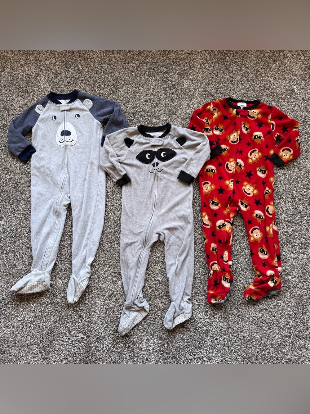 Carter's Toddler Footed One-Piece Pajamas - Gray, Navy & Red Monkey Print